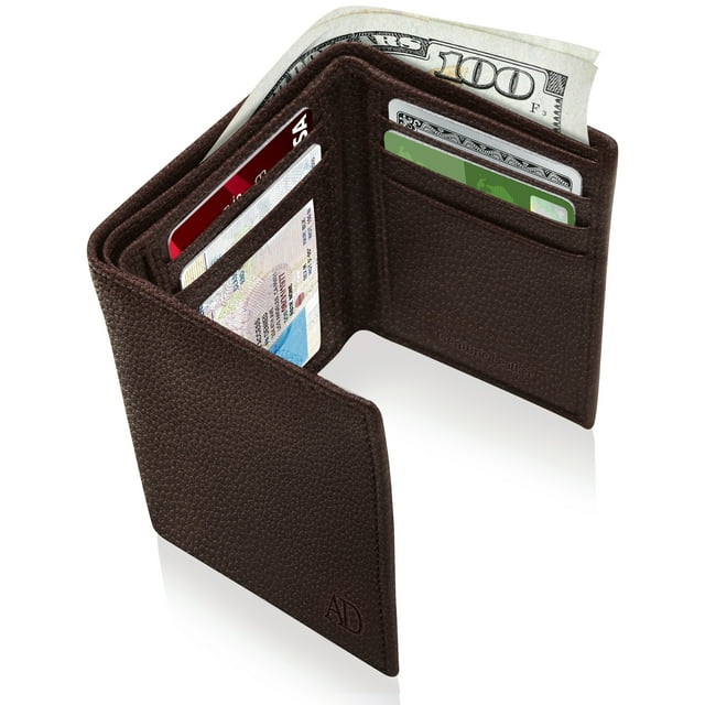 Trifold Wallets For Men RFID - Leather Slim Mens Wallet With ID Window Front Pocket Wallet Gifts For Men