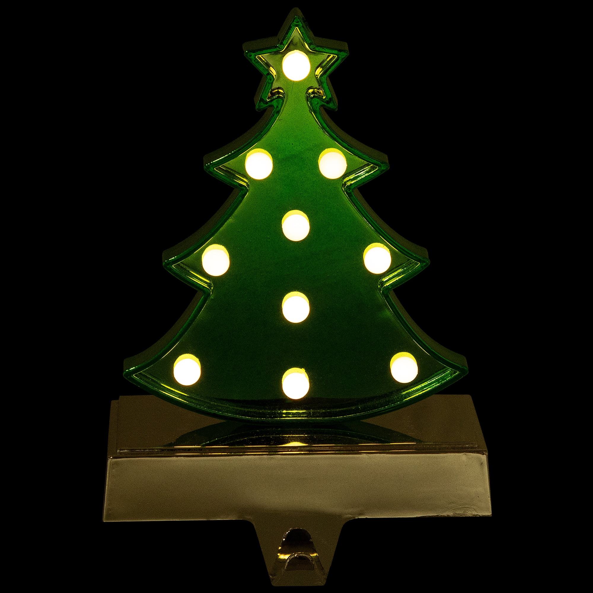 Northlight LED Lighted Shiny Christmas Tree Stocking Holder - 7" - Silver and Green
