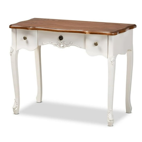 Bowery Hill White and Brown Finished 3-Drawer Small Wood Console Table