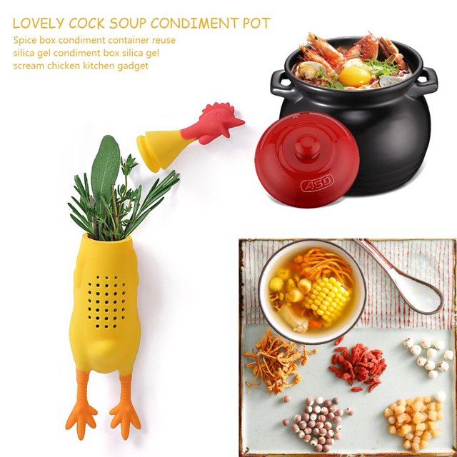 Soporte de caja de especias de condimento de sopa a fuego lento de gallo lindo de silicona reutilizable Ndcxsfigh Nuevos Originales