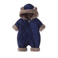 thumbnail image 2 of Sentuca Baby Bodysuits Winter Hooded Puffer Romper Ears Snowsuit Cute Solid Color Warm Fleece Zipper Boys Girls Hoodie Rompers Navy 18-24M, 2 of 8