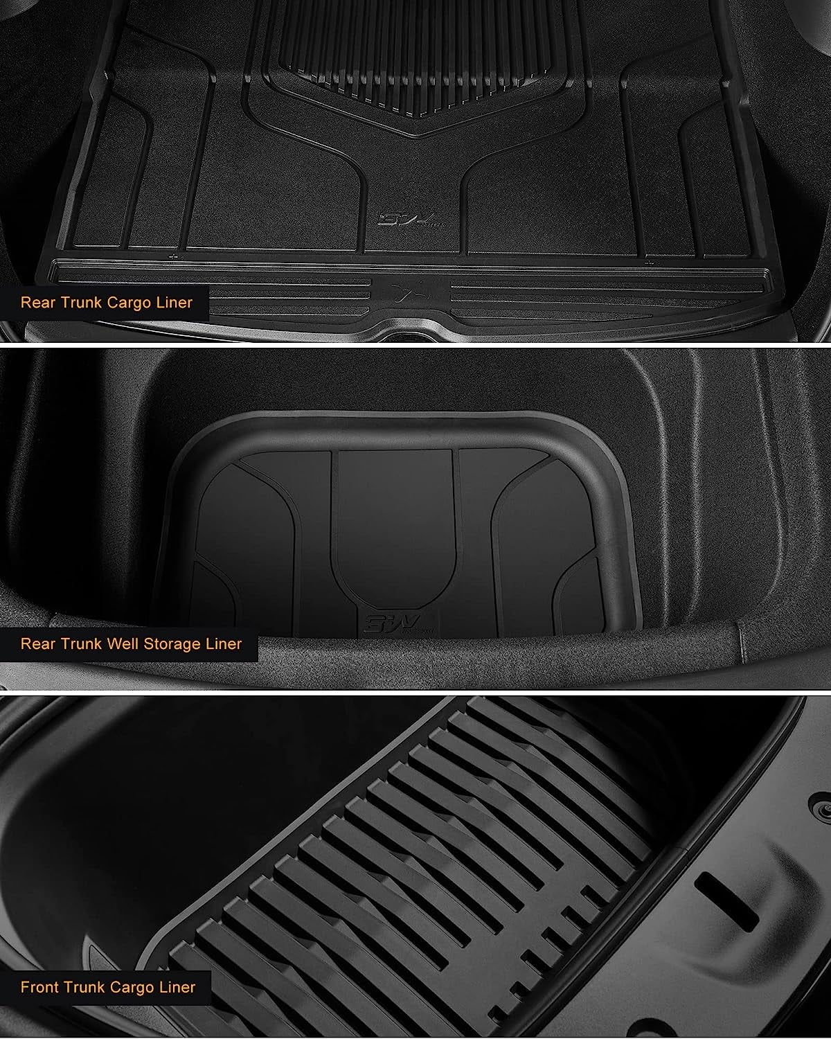 3W Floor Mats for Tesla Model Y 2020-2024, Custom-Fit All Weather Heavy Duty, 6-Piece Black Floor Mats Fits Tesla Model Y