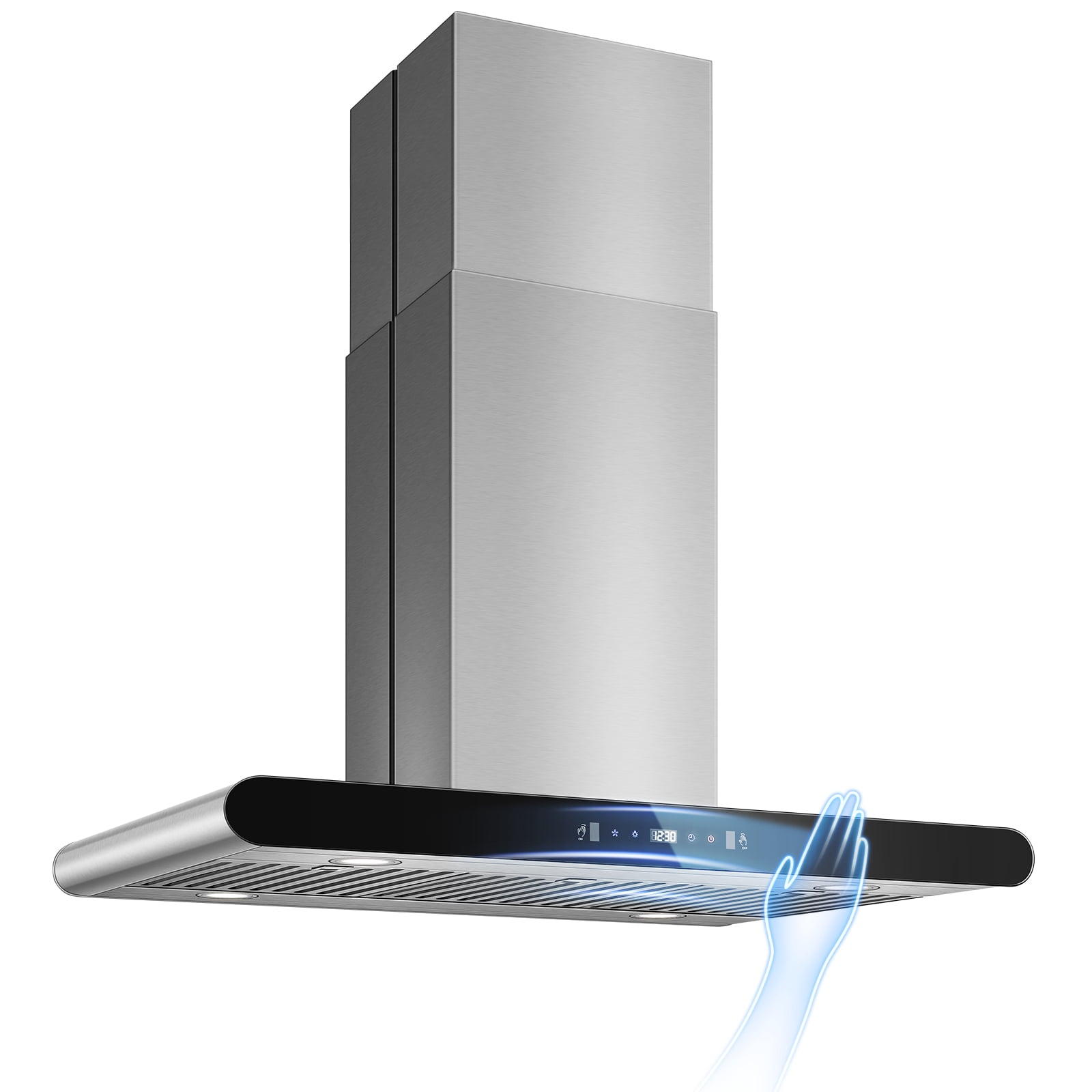 Joeaonz 36" Stainless Steel Island Range Hood with LED Lighting, 3-Speed Touch Control, Ducted/Ductless Convertible