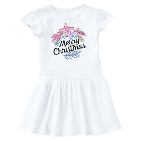 

Inktastic Merry Christmas Pink and Blue Flowers Gift Toddler Girl Dress