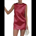 thumbnail image 2 of Vestido Mini de Fiesta de Satén Sin Mangas, Cuello Redondo y Espalda Descubierta para Mujer Vino Tinto M, 2 of 7