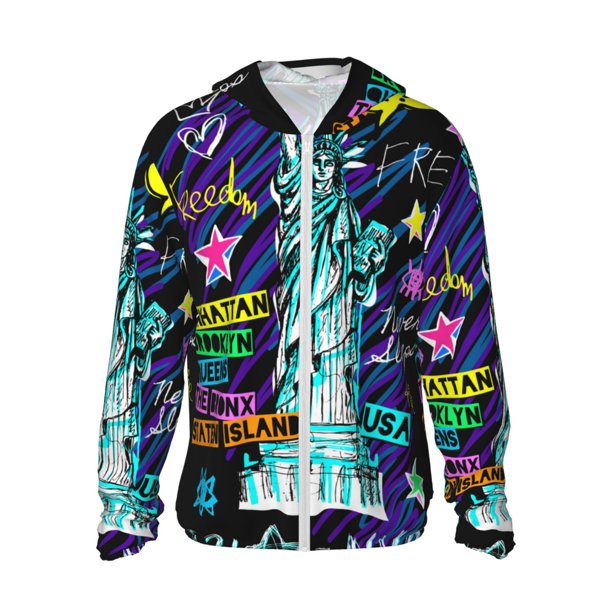 Balery New York City Sudadera ligera de manga larga con capucha y protección solar UPF 50+ para hombre y mujer, ideal para pesca y running-3X-Large