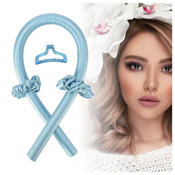 Set de cintas rizadoras sin calor para rizos nocturnos, rizador suave sin calor con gomas para el cabello, azul