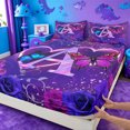 thumbnail image 4 of meiyoeat Purple Butterfly Rose Monogram A Bed Sheets,Neon Heart Initial Full Size Sheets For Girl,4 Pieces,1 Flat Sheet,1 Fitted Sheet and 2 Pillowcases, 4 of 6