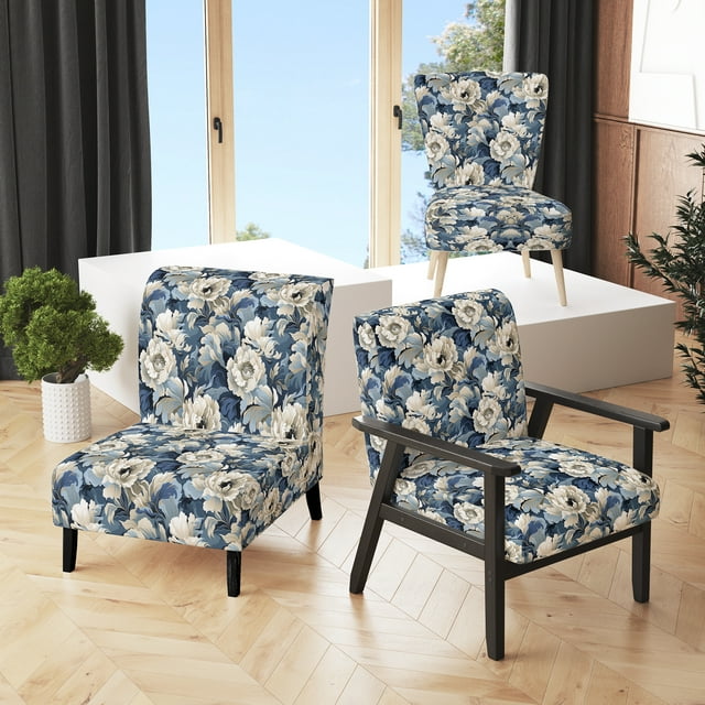 Designart "Covert Elegance In Victorian Era" White Floral Upholstered Accent Chair - Cottage Arm Chair For Living Room