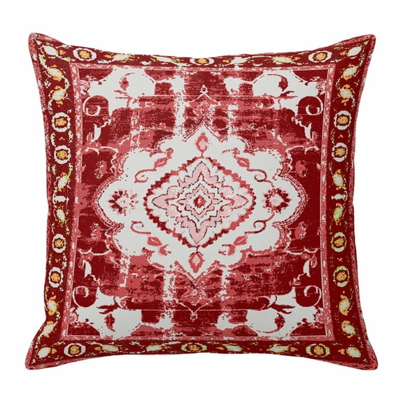 Throw Pillow Covers, Red Boho Decorative Throw Pillow Covers 20x20 Inch, Multicolored Colorful Tainted Pattern Tribal Square Linen Pillow Cases for Couch/Living Room/Sofa