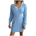 thumbnail image 2 of Women's Fall and Winter Fashion Dress Sweater Dress with Waist Accent and Hip Hugging Design, Cozy and Stylish for Casual Outings, Comfortable,Blue,L, 2 of 6