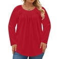 thumbnail image 4 of WellSize Plus Size Women Blouses Casual Pleated Long Sleeve Shirts Fall Crew Neck Tunic Tops, 4 of 10