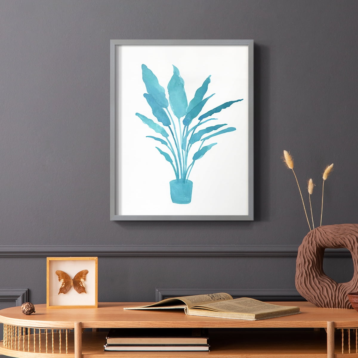 Watercolor House Plant I Framed Print in Gray Solid Wood 11 x 14 Framed Print