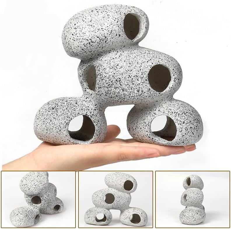 Aquarium Rock Decorations Resin Cichlids Rock with Artificial Moss Betta Cave Fish Tank Accessories Fish Hides (Rock Cave)