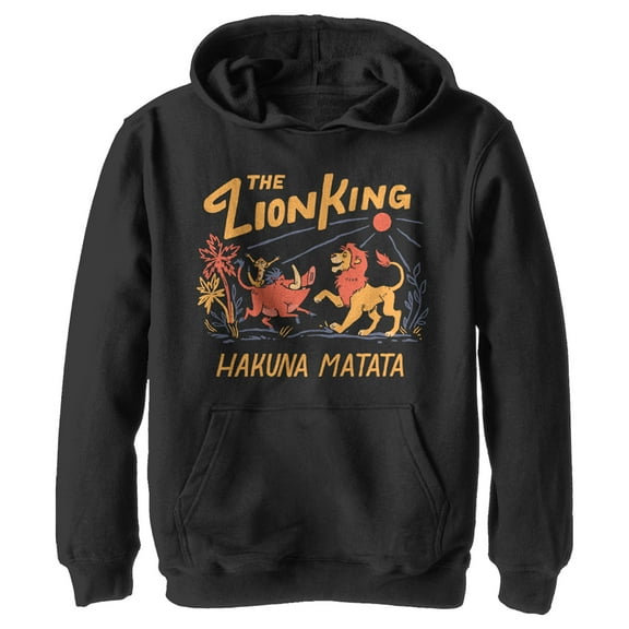 Boy's Lion King Retro Hakuna Matata Dance Pull Over Hoodie Black Medium