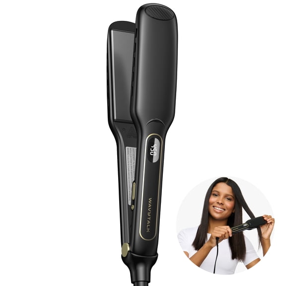 Wavytalk Titanium 1.75 Inch Hair Straightener, Wet to Straight Flat Iron with Dual Voltage Leave Silky & Smooth, Black