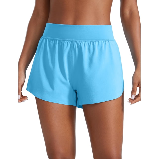 Shorts CRZ YOGA de Cintura Alta con Abertura y Forro de Malla Azul Talle L
