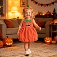 thumbnail image 5 of YUNLIUU Toddler Girl Pumpkin Dress Sleeveless Pumpkin Outfit Kids Dress up Halloween,1-2 Years,Orange-3, 5 of 5