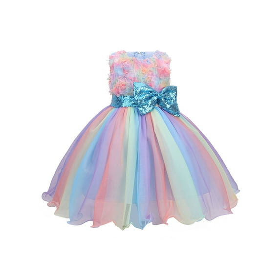 Qmyliery Kids Princess Dress, Girls Flower Bowknot Sleeveless Strapless One-Piece Full Dress for Summer, 0-9 Years