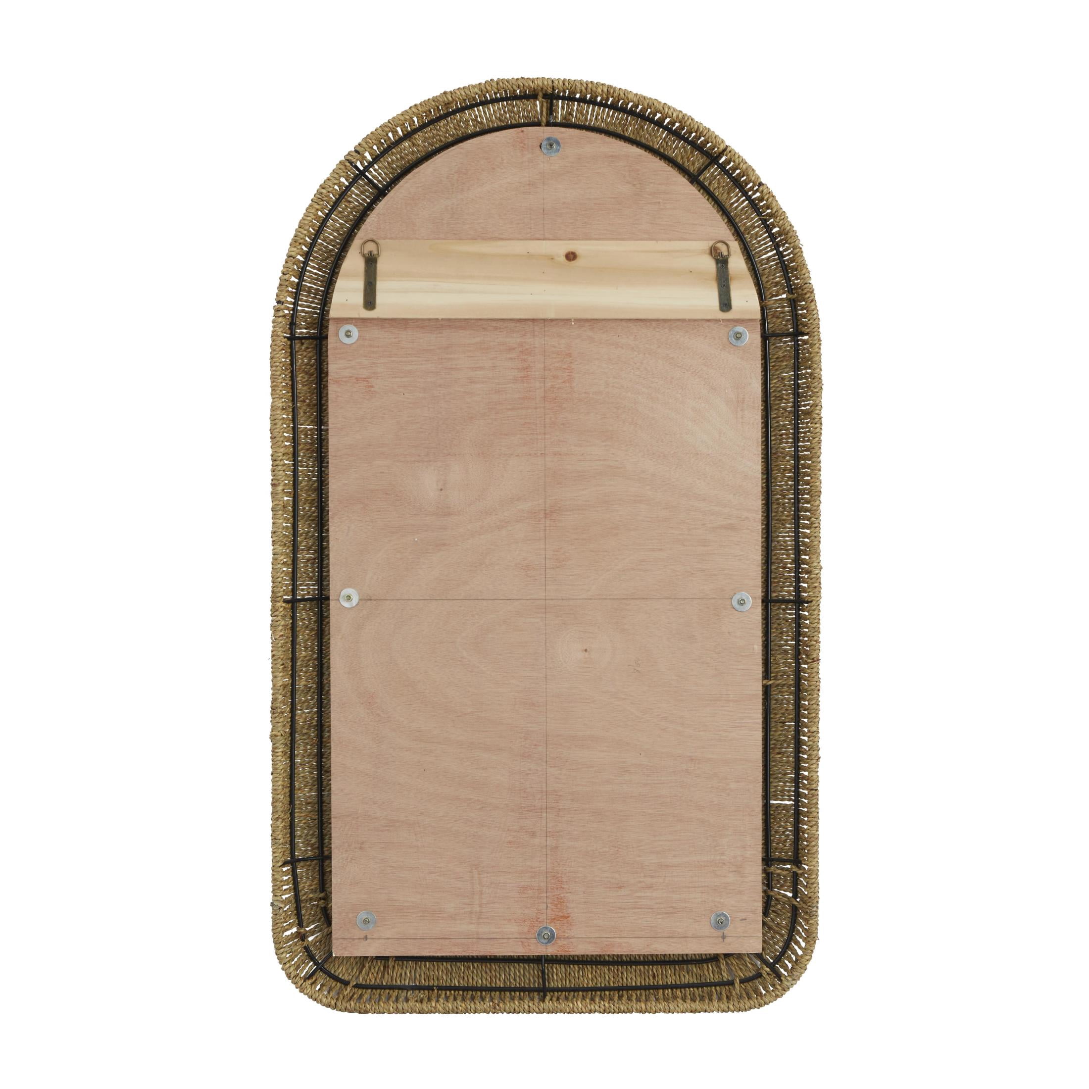DecMode 27" x 48" Brown Woven Wall Mirror with Arched Top