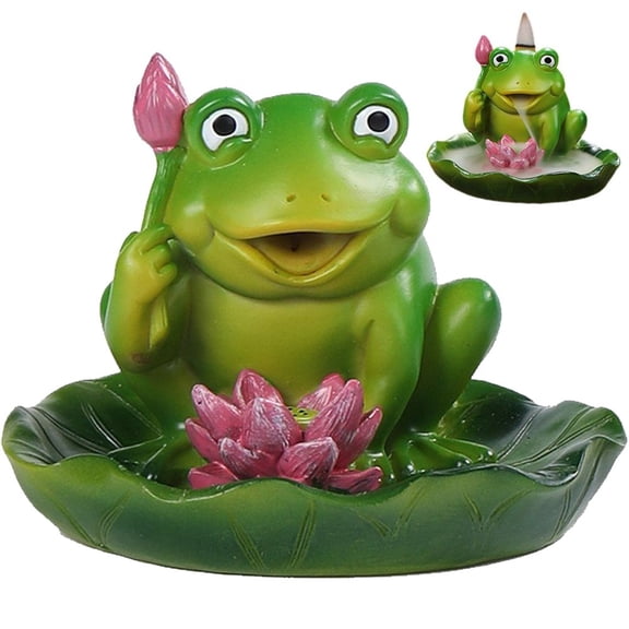 Hzzsbu 1 Pc Ceramic Frog Incense Holder with Lotus Leaf Tray Small Cute Animal Statue Aromatherapy Incense Burner Home Ornament
