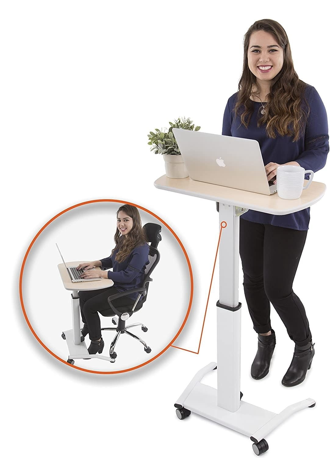 Stand Steady Tilting Mobile Podium | Height Adjustable Laptop Stand with Wheels and Tilting Desktop | Mobile Workstation & Portable Standing Desk | Rolling Laptop Table for Office & Home (Maple Print)