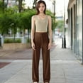 thumbnail image 2 of Women's High Waisted Wide Leg Lounge Pants with Drawstring and Pockets - Small, Brown, 2 of 6