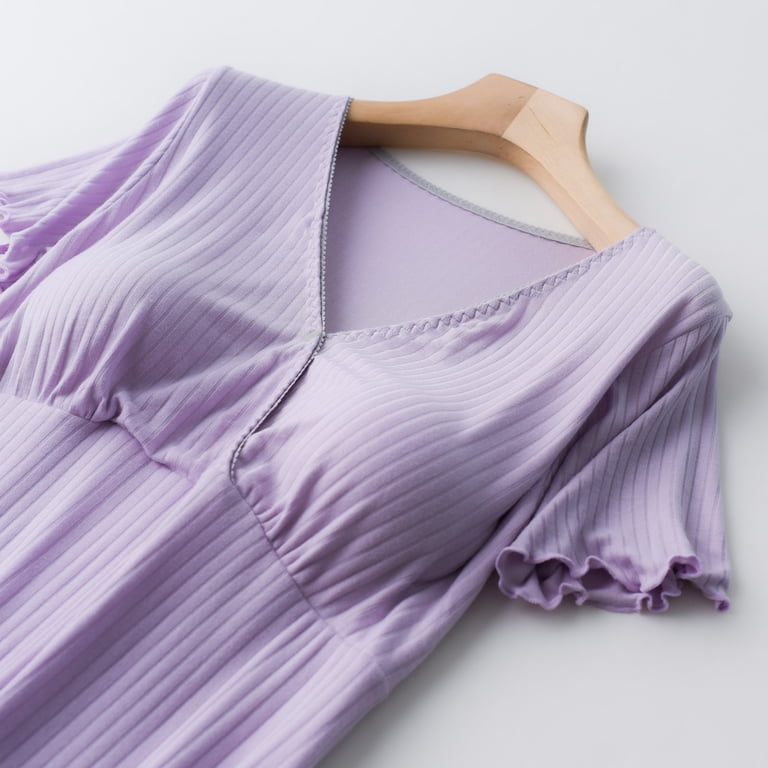 purple breastfeeding dress Zwiiyzr Maternity Pajamas Dress for Women Breastfeeding Dress Solid V-neck  Short Sleeve Sleepwear Postpartum Pregnant Dress with Chest Pad Purple -  Dress