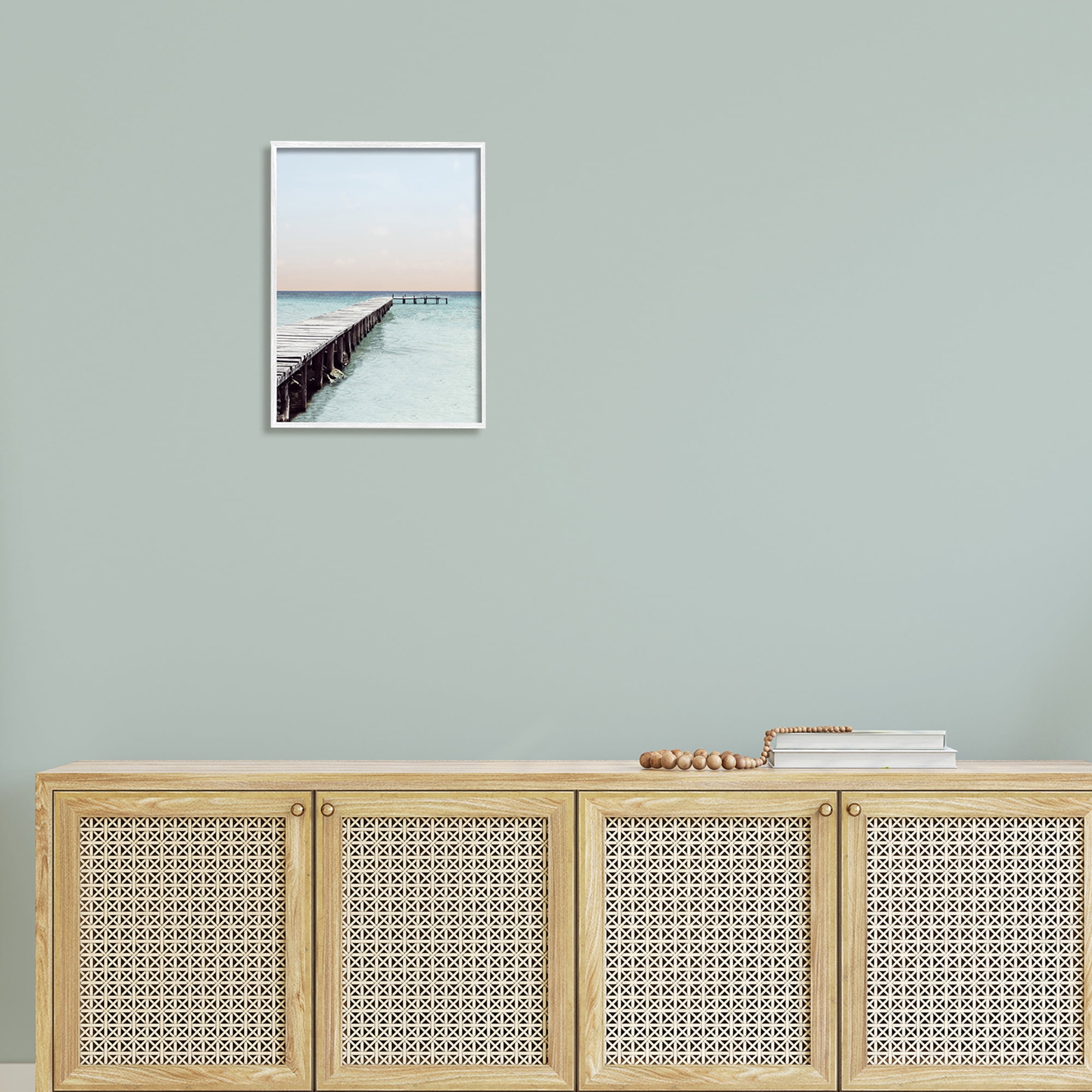 Stupell Industries Quiet Sunrise Sunset Dock Pier Soothing Ocean Scene Photography White Framed Art Print Wall Art, 16x20, by Natalie Carpentieri