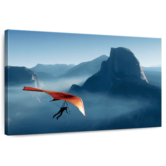 Elephant Stock Yosemite Hang Glider Wall Art - Horizontal Canvas Wall Art - Living Room Wall Decor - Sports Canvas - Blue And Orange Decor - 12" x 8"