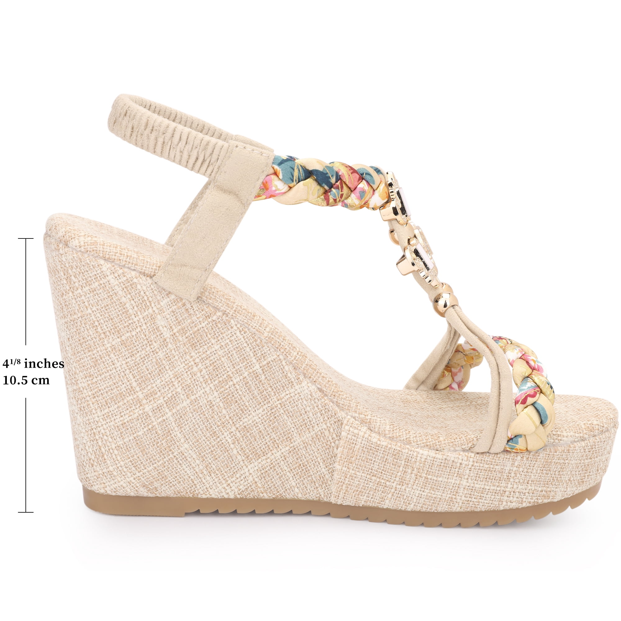 DARING DIVA Women's Stylish Bohemia Pull on Platform Wedge Heel Sandals Beige 8