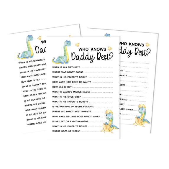 Inkdotpot Dinosaur Jungle Animals 50 PackWho Knows Daddy BestBaby Shower GameCards FunActivity Cards