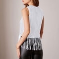 thumbnail image 4 of RYRJJ Sparkly Fringe Tops for Women Sleeveless Crewneck Tassel Sequin Tank Top Glitter Crop Party Club Cami Shirt(White,XL), 4 of 9