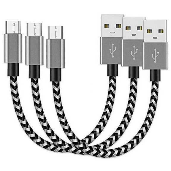 Short Micro USB Cable Fast Quick Charging Cord, Data Sync Aluminum Connector Charging Portable 25CM Cord, Nylon Braided, 3 Pack, 10-inch