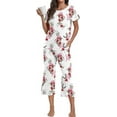 thumbnail image 4 of Aiyino Womens Pyjama Sets Floral Print Short Sleeve Round Neck Sleepwear Top and Pants 2 Piece Lounge Wear Sets with Pockets,S Red White Flower, 4 of 9
