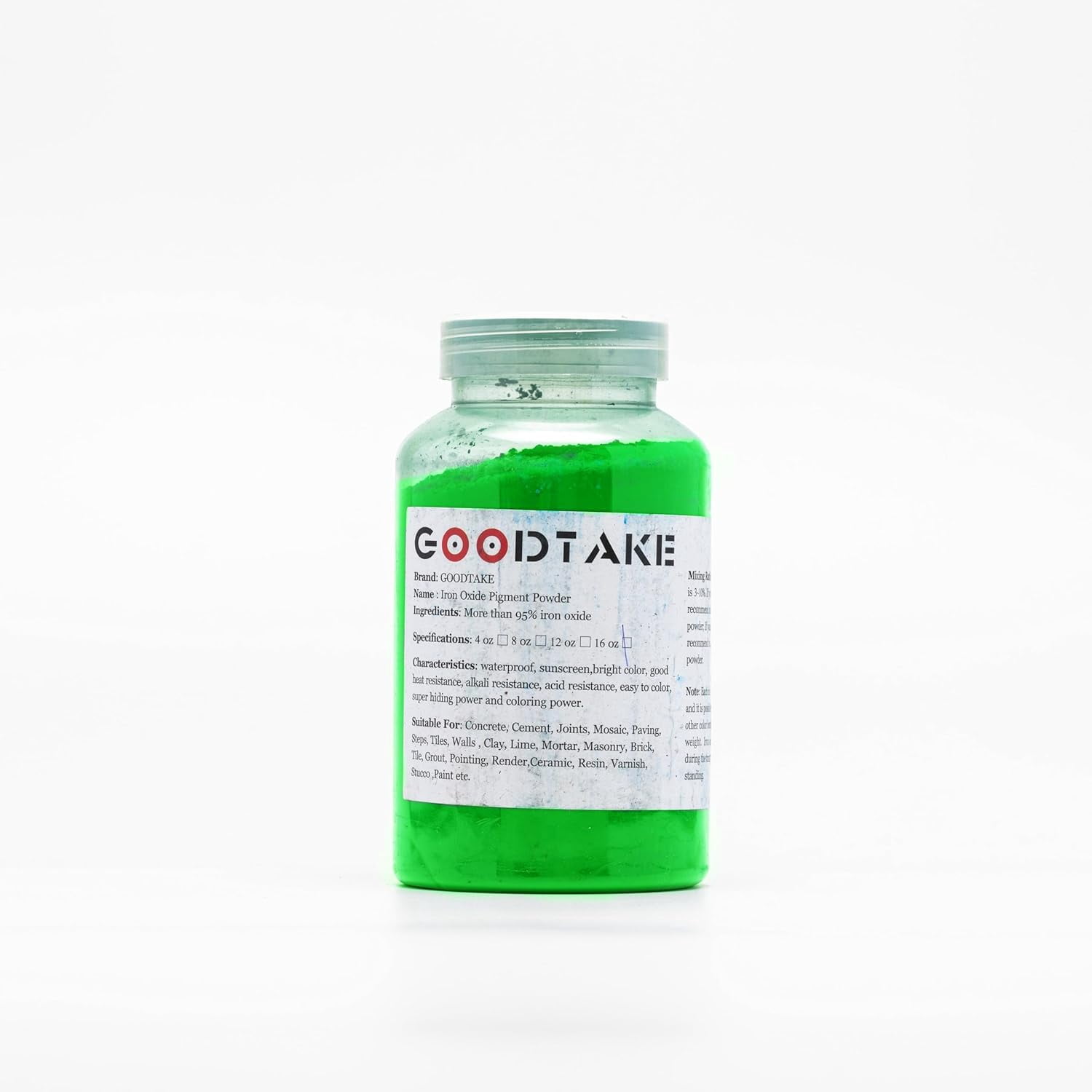 GOODTAKE Concrete Pigment, Grass Green Iron Oxide Pigment Powder, Concrete Cement Dye Color Pigment for Pastel Tile Paint Concrete Cement Mortar Grout (Grass Green, 12 oz)