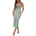 thumbnail image 1 of xiaxaixu Femmes Envelopper Poitrine Robe Bodycon Couleur Unie Évider Bustier Croix Tie-Up Dos Nu Robe de Cocktail Parti Club Robe Midi, 1 of 7
