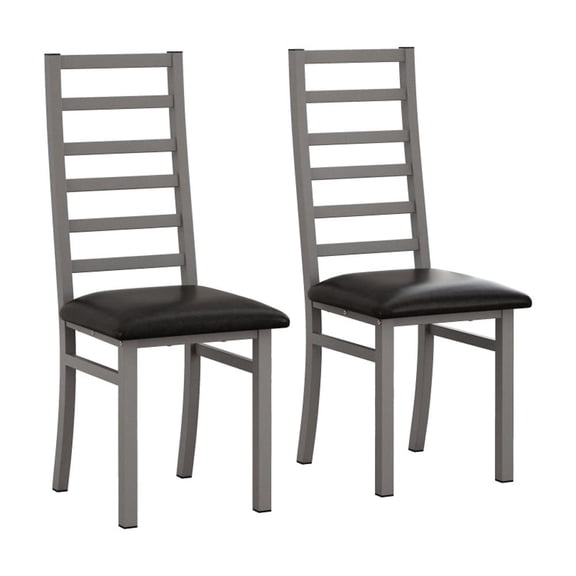 Metal Dining Chairs Set of 2, Steel Legs and PU Leather Seats, High Back Armless Dining Chairs, for Kitchen, Living Room, Grey