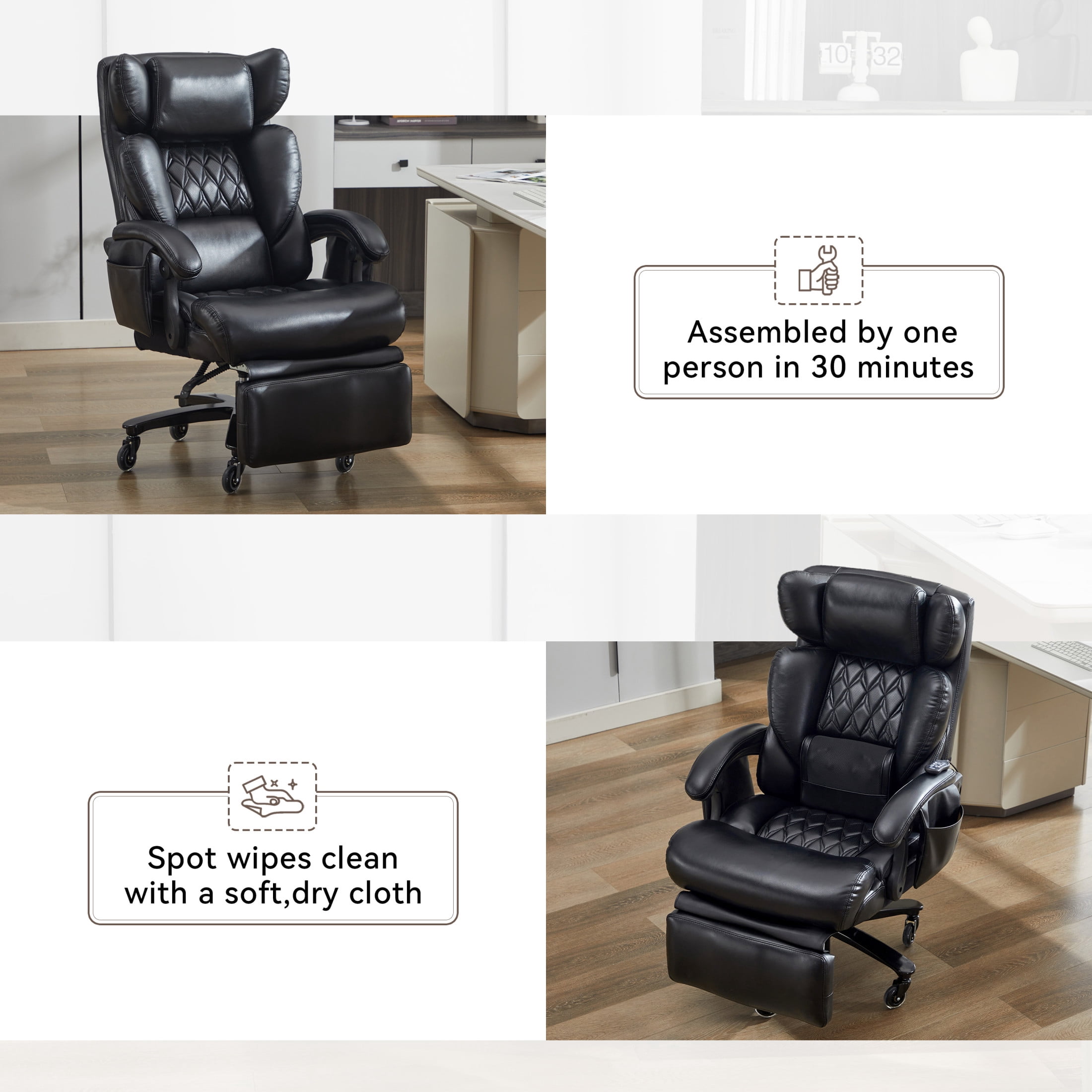 Noble House Cressi Tall Office Chair, High Back Computer Desk Chair with Swivel Base And Universal Wheels, Black