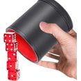 thumbnail image 1 of Cortador de dados de cuero, cortador de dados profesional, taza de dados de cuero insonorizada con 5 dados rojos, ideal para juegos de entretenimiento, bar, viajes, fiesta (negro), 1 of 5