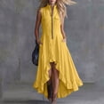 thumbnail image 2 of VBVC Women's Sleeveless Zip Up High Low Maxi Dress , Summer Stand Collar Ruffle Hem Dress For Women , Ladies' Flowy Boho Dress with Pockets,Yellow,S-2XL, 2 of 8