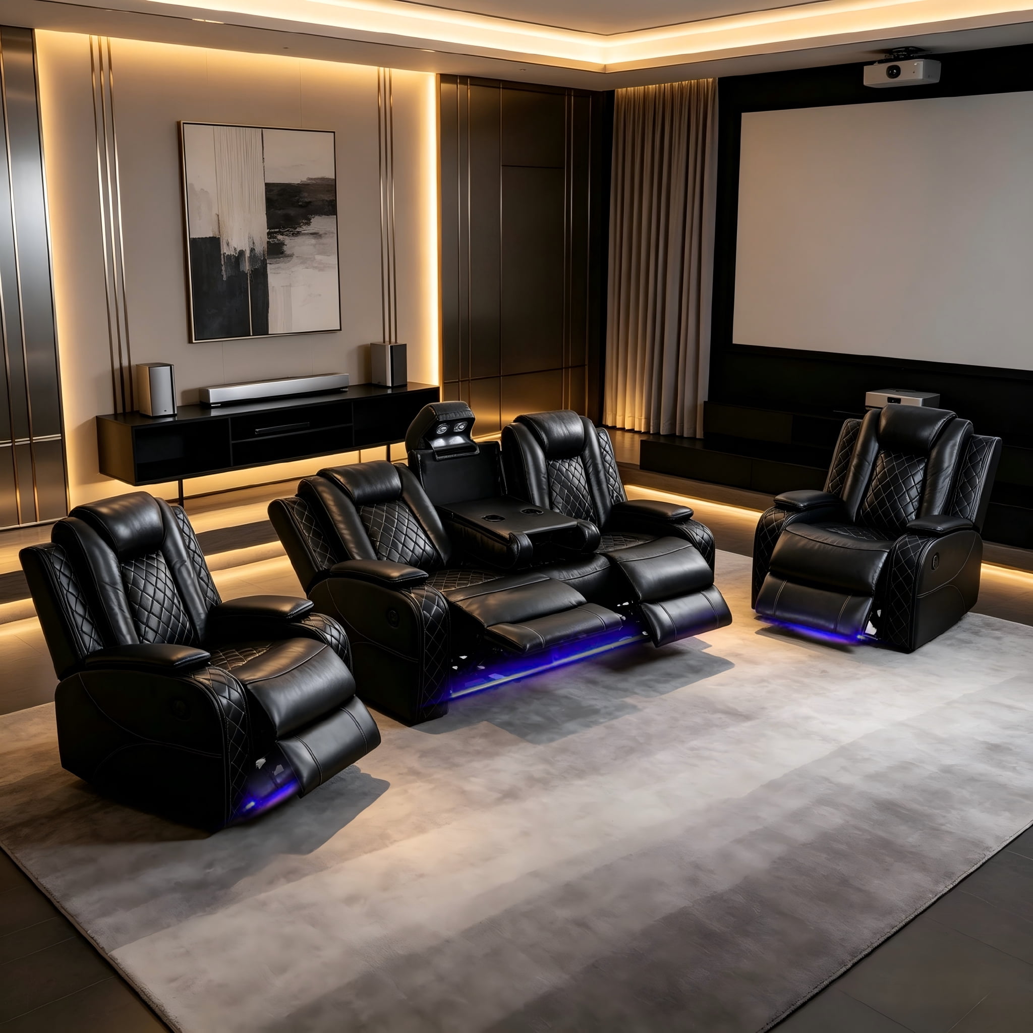 Gewnee 3-Seat Power Adjustable Sofa with 2 Recliners, Console & Cup Holders, Air Leather, Adjustable Recline, Ideal for Living Room, Black