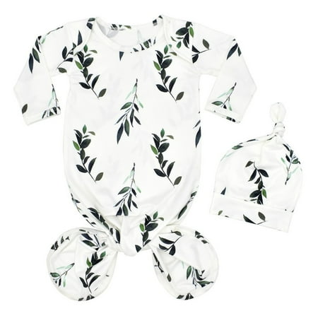 

Knotted Set Baby Floral Gown Long Sleep For 0-3 Home Months Gown Sleeping Sleepwear Sleeve Baby Knot With Hat Outfit Coming Baby Care Baby Bunting