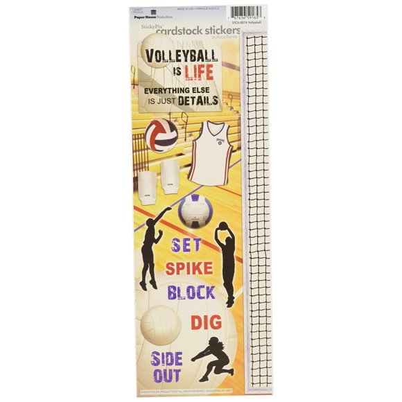 Paper House Productions STCX-0074E Sports Cardstock Stickers, Volleyball (6-Pack)