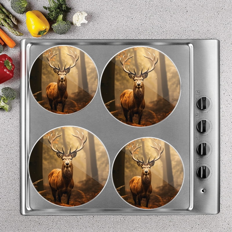 Bahomeck Electric Stove Burner Covers Set Of 4,Red Deer In The Morning Sun Wilderness Metal Gas Stove Burner Covers,Protecting Gas Stoves,8 Inch And 10 Inch