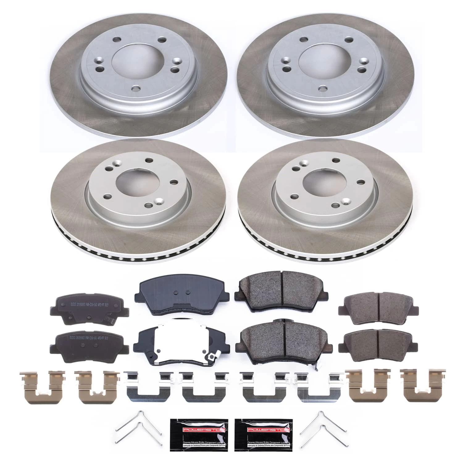 PowerStop Front and Rear Semi-Coated Rotor and Low-Dust Ceramic Brake Pad Kit SC8344