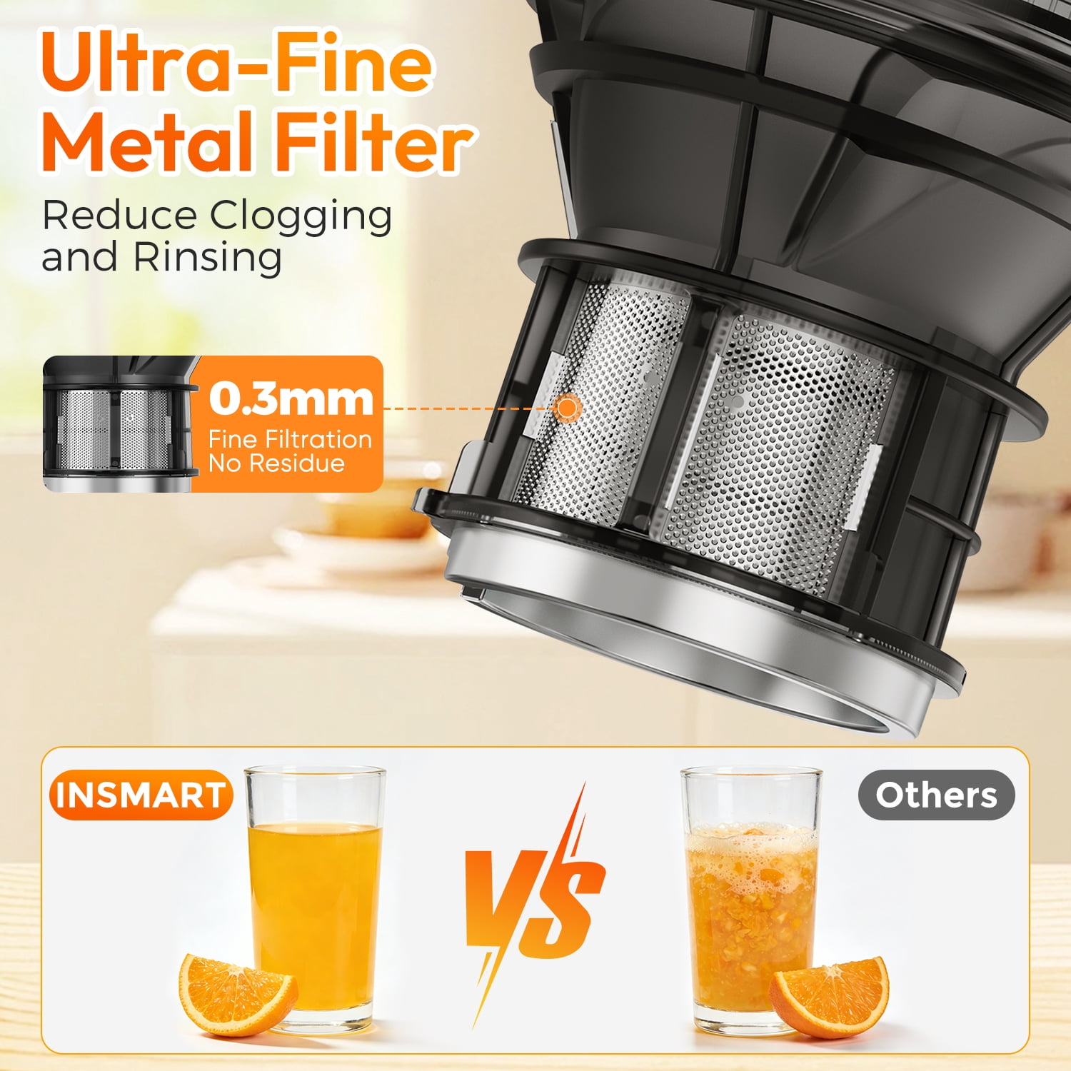 Open Box INSMART Cold Press Juicer,Juicer Machines with 5.4" Large Feed Chute,300w Slow Juicer Machines Fit Whole Vegetables and Fruits,Touchscreen Slow Masticating Juicer with 4 Mode(With Cleaning Function)