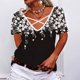 thumbnail image 2 of Blusa de camiseta informal con estampado de manga corta y cuello en V de verano para mujer a la moda Fridja  hjk3949, 2 of 8