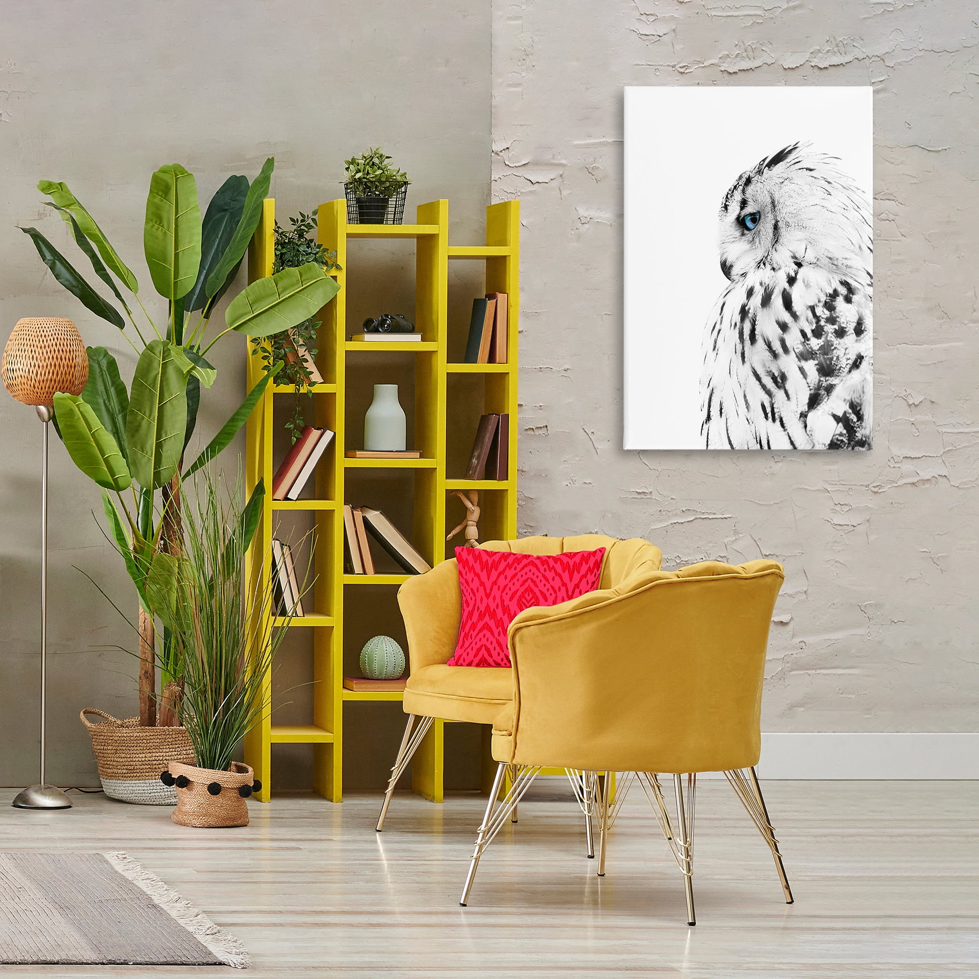 Stupell Industries Owl with Strong Blue Gaze Animals Painting Wrapped Canvas Art Print Wall Art, 24 x 36