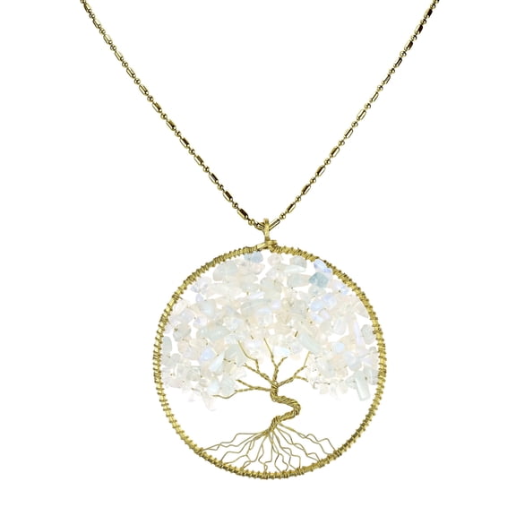 Aeravida Stylish Elegant Moonstone Eternal Tree of Life Brass Long Necklace
